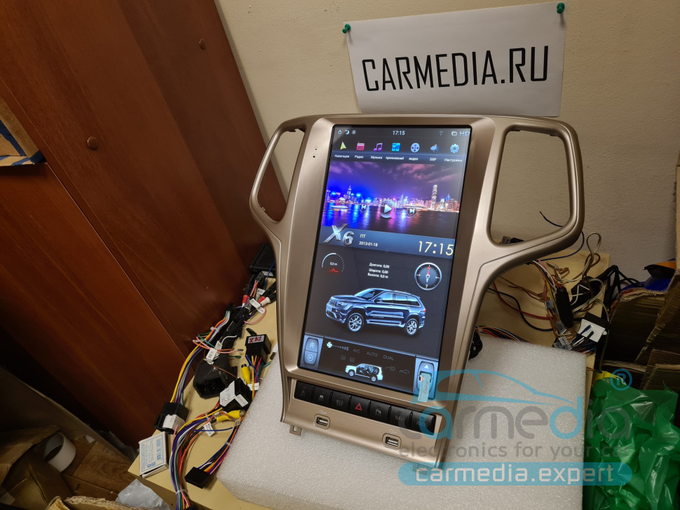 Магнитола Android для Jeep Grand Cherokee 2013+ (цвет: шампань, все комплектации), CARMEDIA ZF-1823G-DSP-X6-64 Tesla-Style