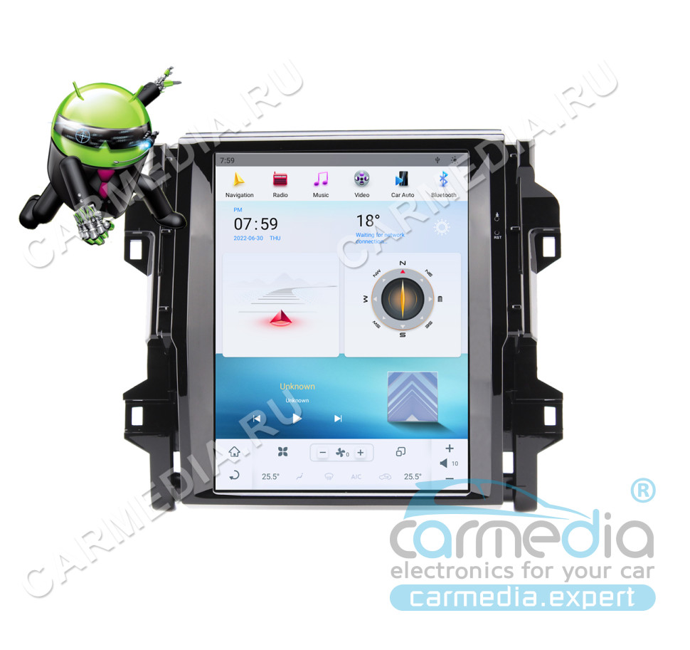 Магнитола Android для Toyota Fortuner (с 2015), CARMEDIA ZF-1238-Q6-DSP-8-128-LTE Tesla-Style